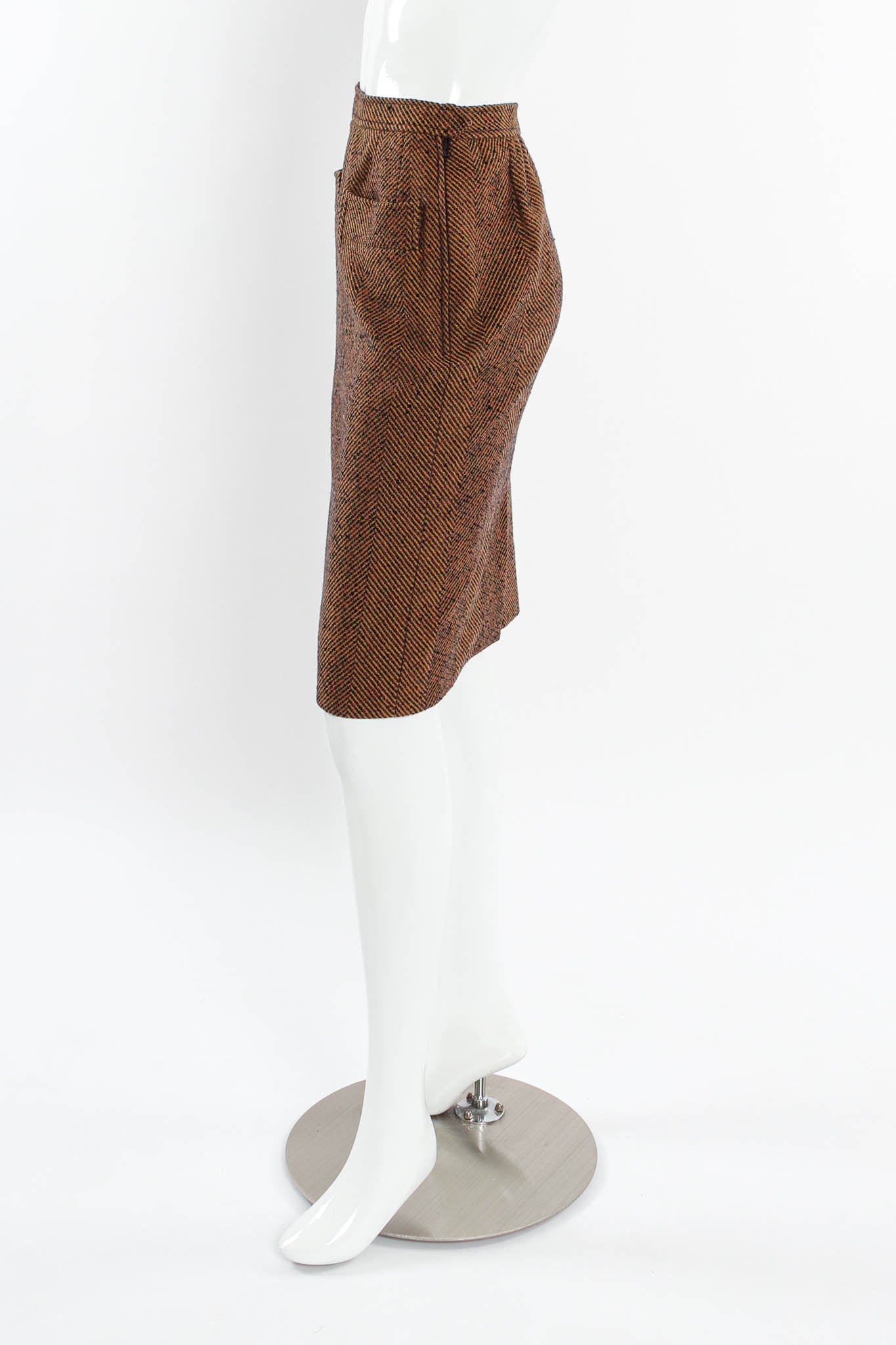 Vintage Saint Laurent Tweed Chevron Print Skirt mannequin side@ Recess LA