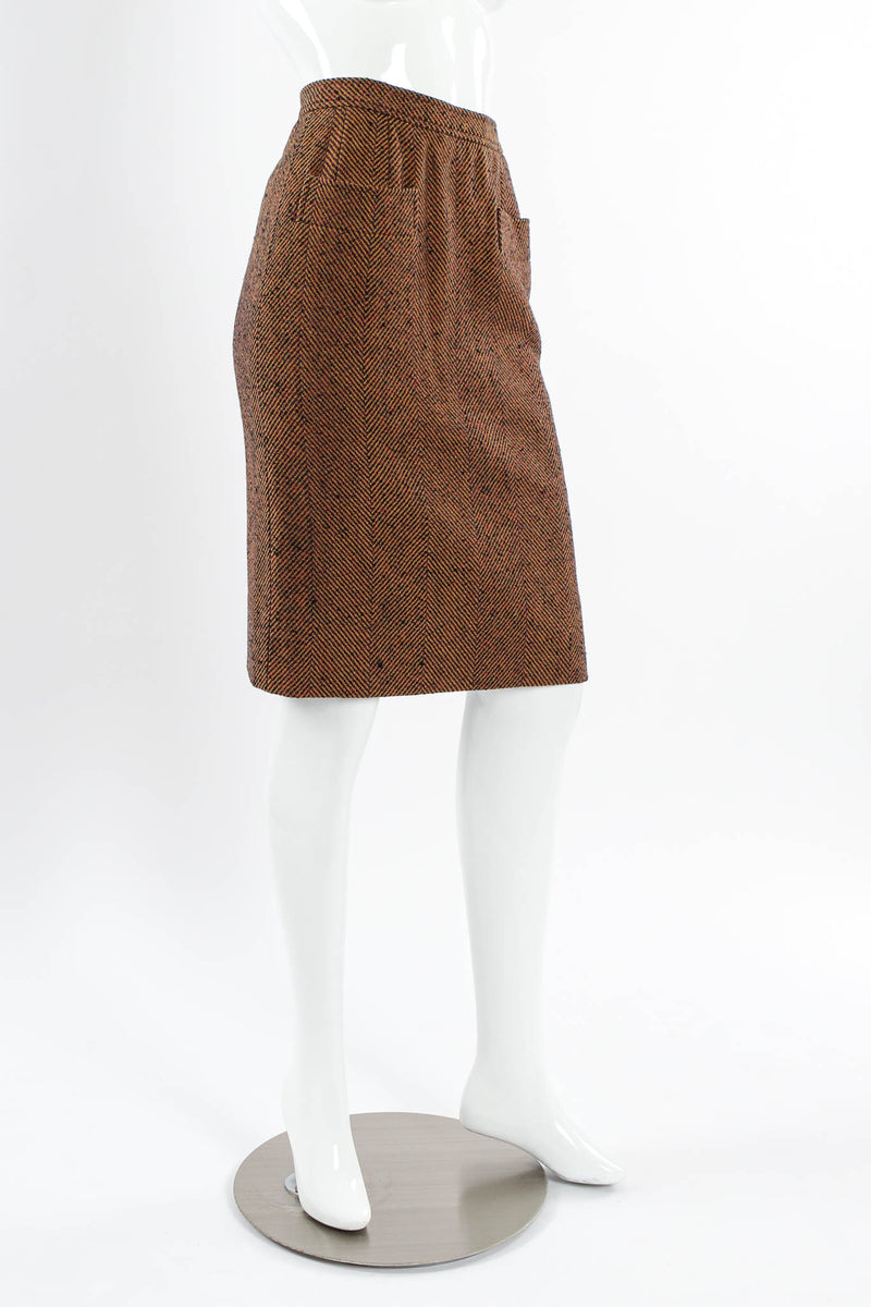 Vintage Saint Laurent Tweed Chevron Print Skirt mannequin angle @ Recess LA
