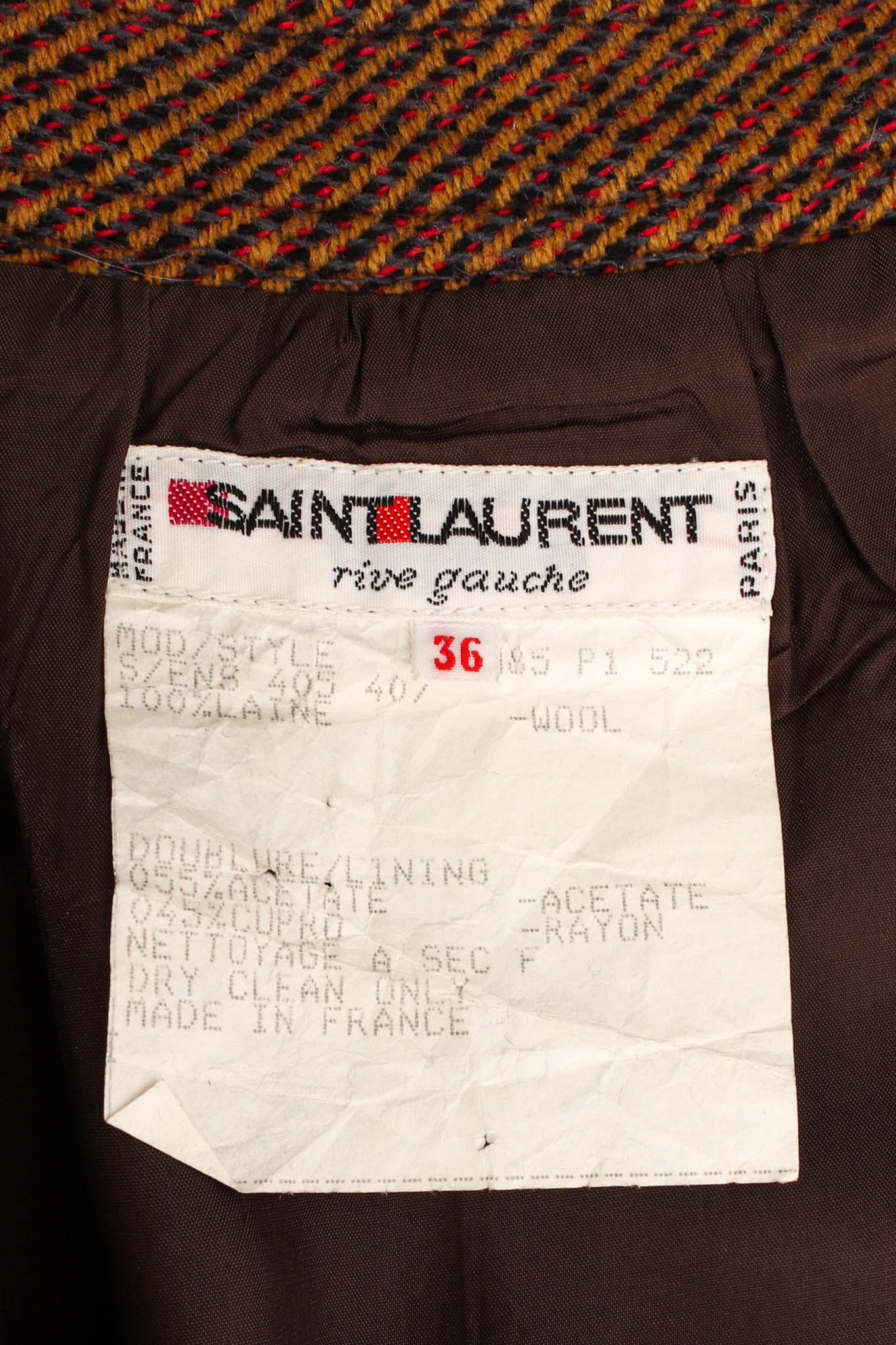 Vintage Saint Laurent Tweed Chevron Print Skirt tag @ Recess LA