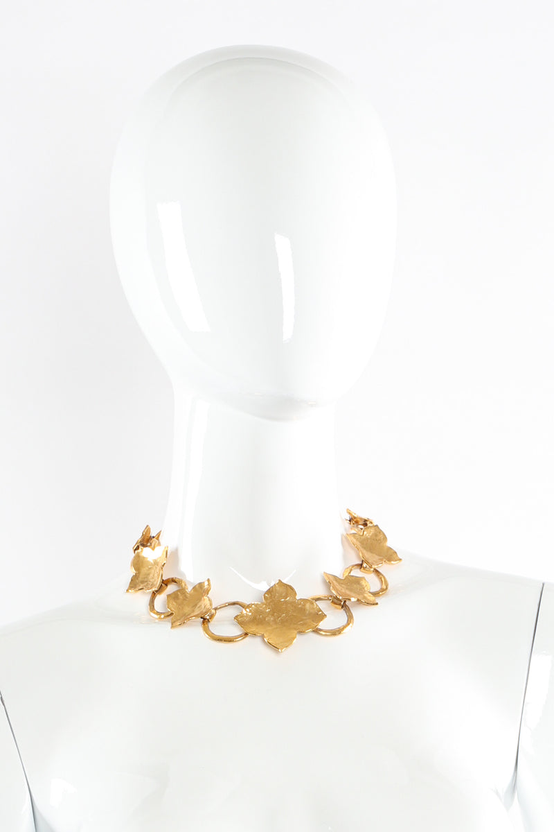 Vintage Yves Saint Laurent Hammered Leaf Necklace on mannequin @ Recess LA