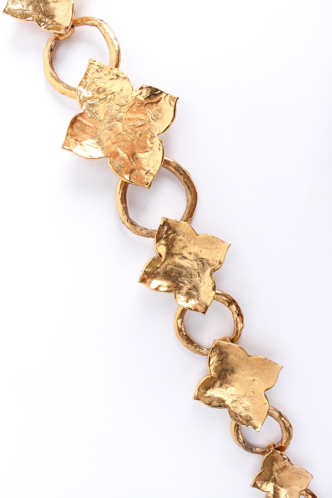Vintage Yves Saint Laurent Hammered Leaf Necklace clover links close @ Recess LA