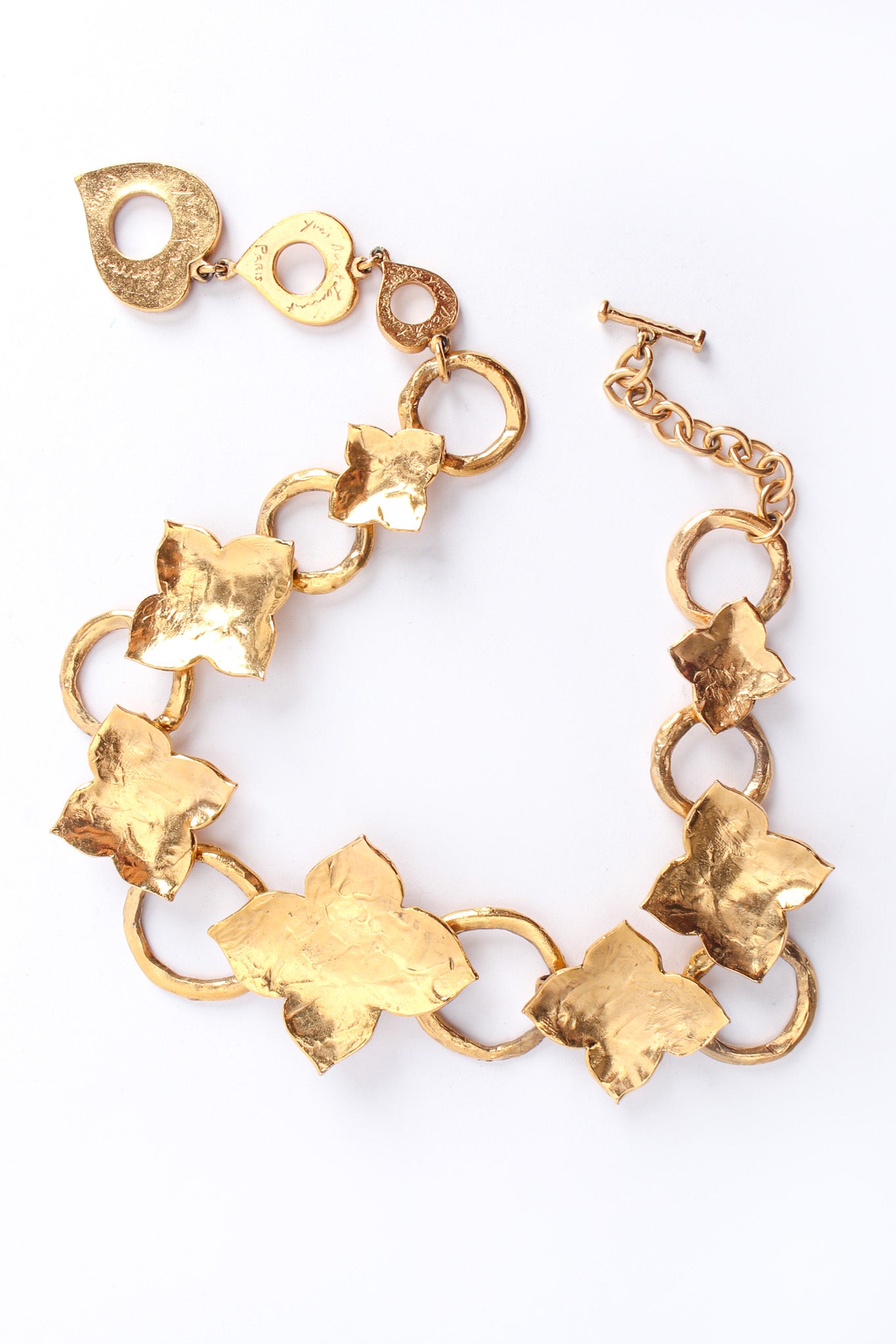 Vintage Yves Saint Laurent Hammered Leaf Necklace creative front @ Recess LA