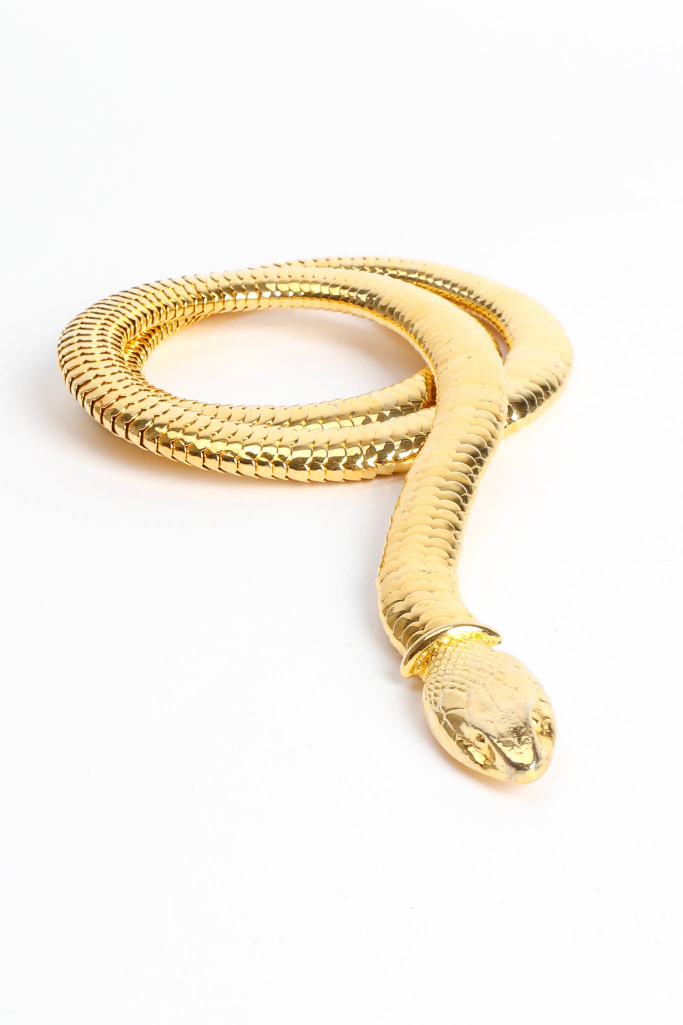 Vintage YSL Slinky Snake Link Metal Belt/Necklace head close at Recess Los Angeles