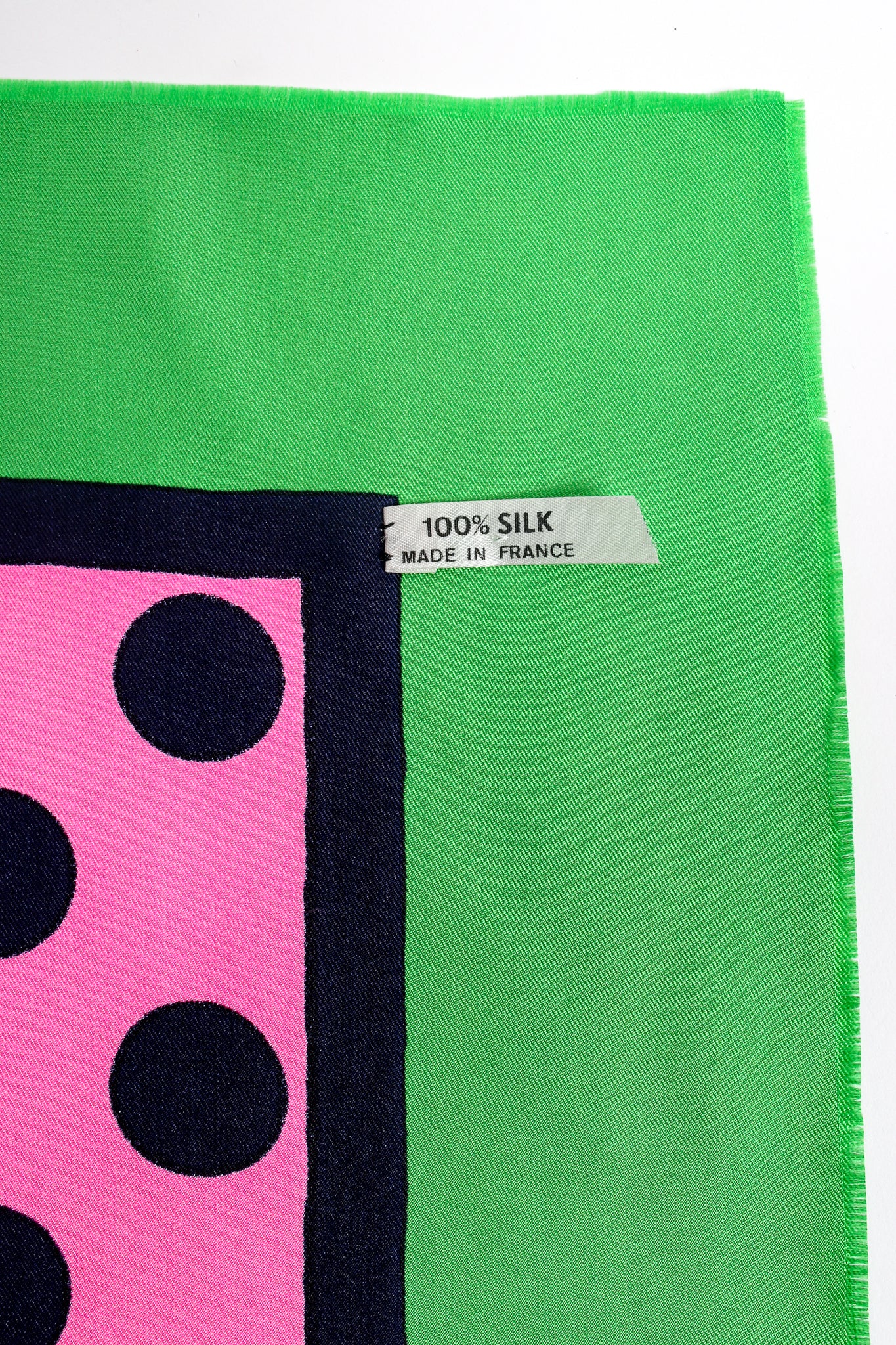 Vintage Yves Saint Laurent YSL Watermelon Dot Silk Scarf tag at Recess Los Angeles