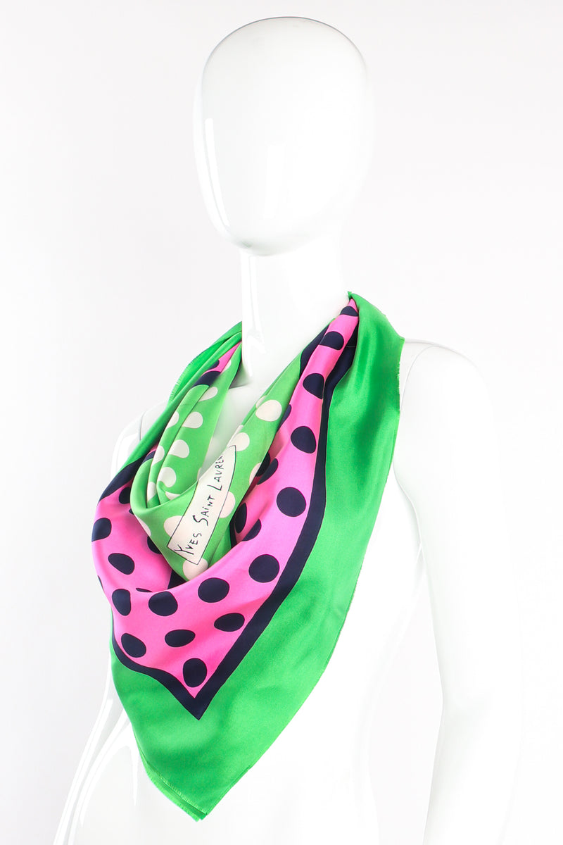 Vintage Yves Saint Laurent YSL Watermelon Dot Silk Scarf on mannequin at Recess Los Angeles