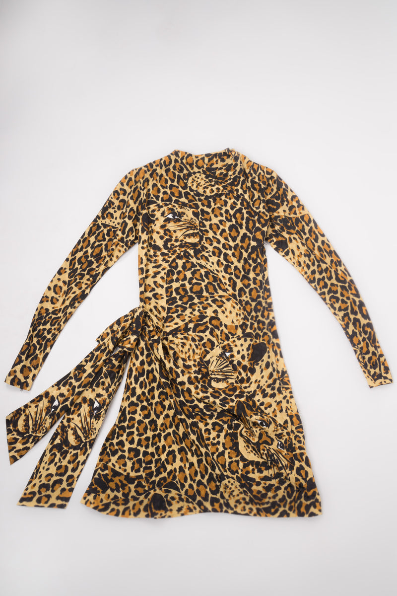 YSL Yves Saint Laurent Silk Leopard Scarf Wrap Dress