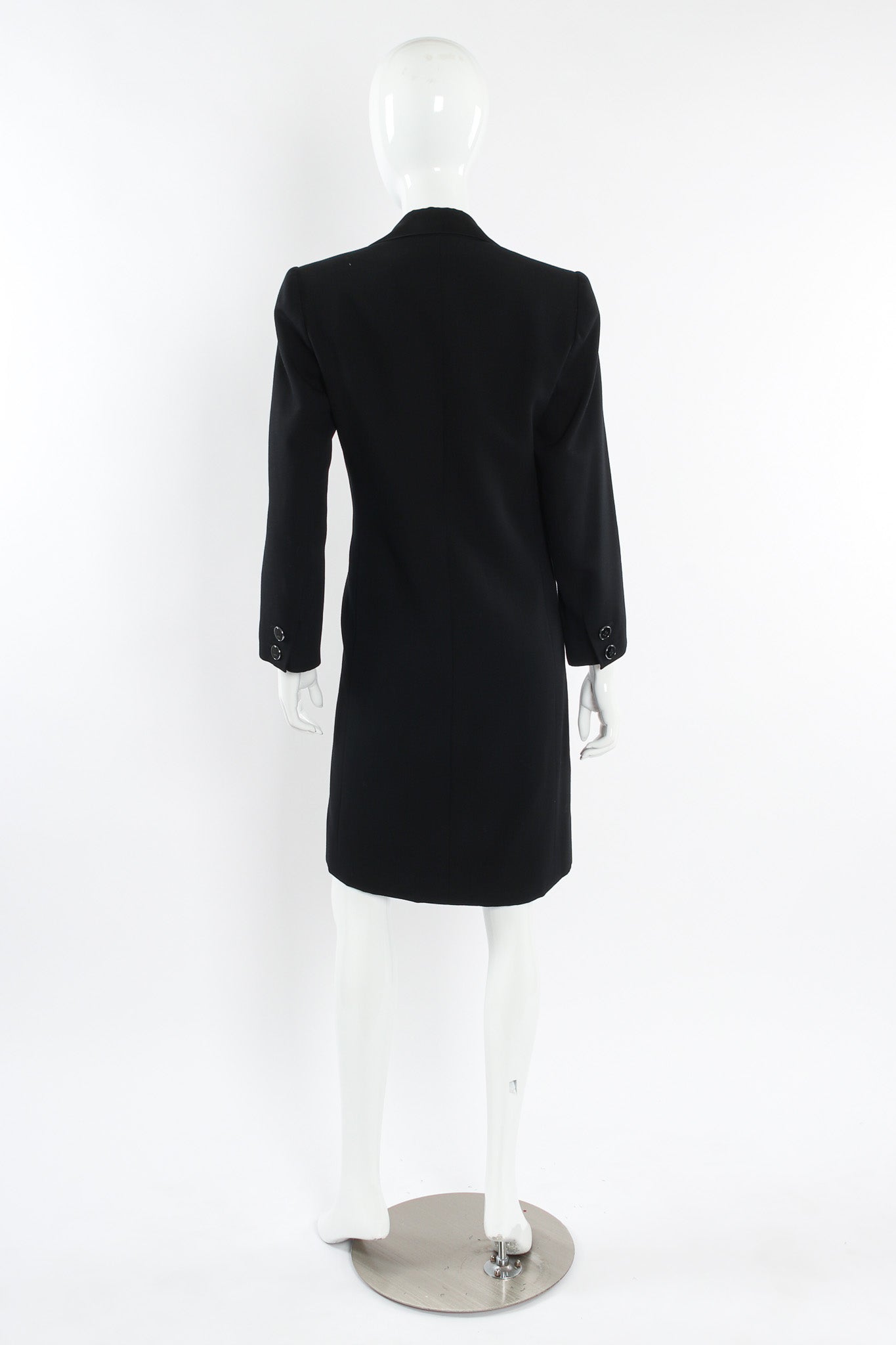 Vintage Saint Laurent Diagonal Breasted Wool Coat mannequin back @ Recess Los Angeles