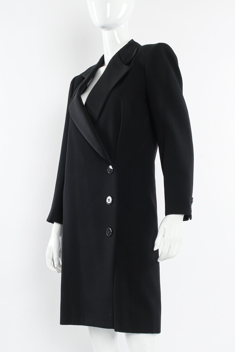 Vintage Saint Laurent Diagonal Breasted Wool Coat mannequin angle @ Recess Los Angeles