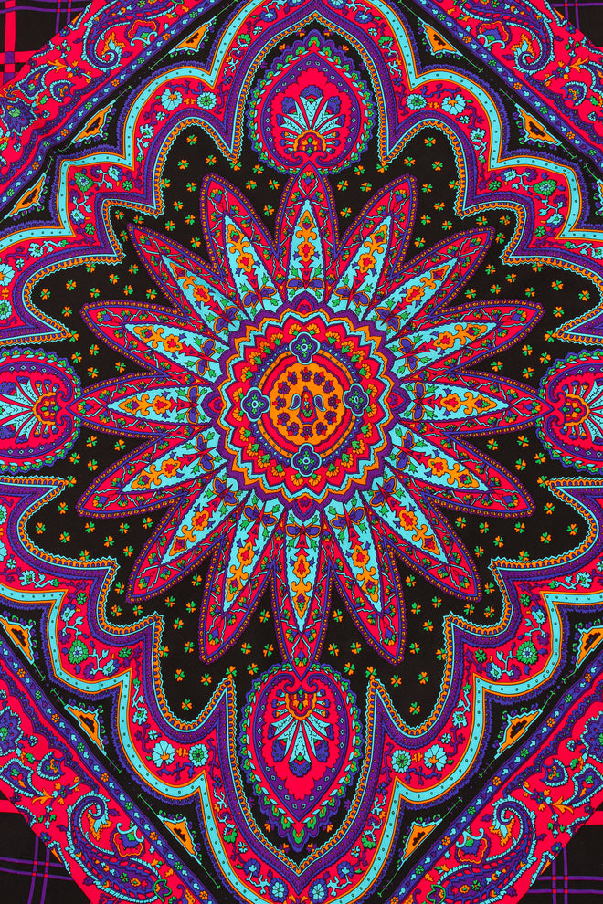 Vintage YSL Yves Saint Laurent Plaid Paisley Mandala Silk Scarf print detail at Recess Los Angeles