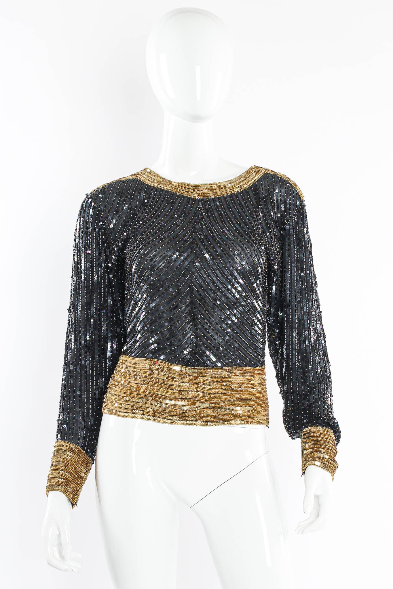 Vintage Saint Laurent Silk Shimmer Bead & Sequin Top mannequin front @ Recess LA