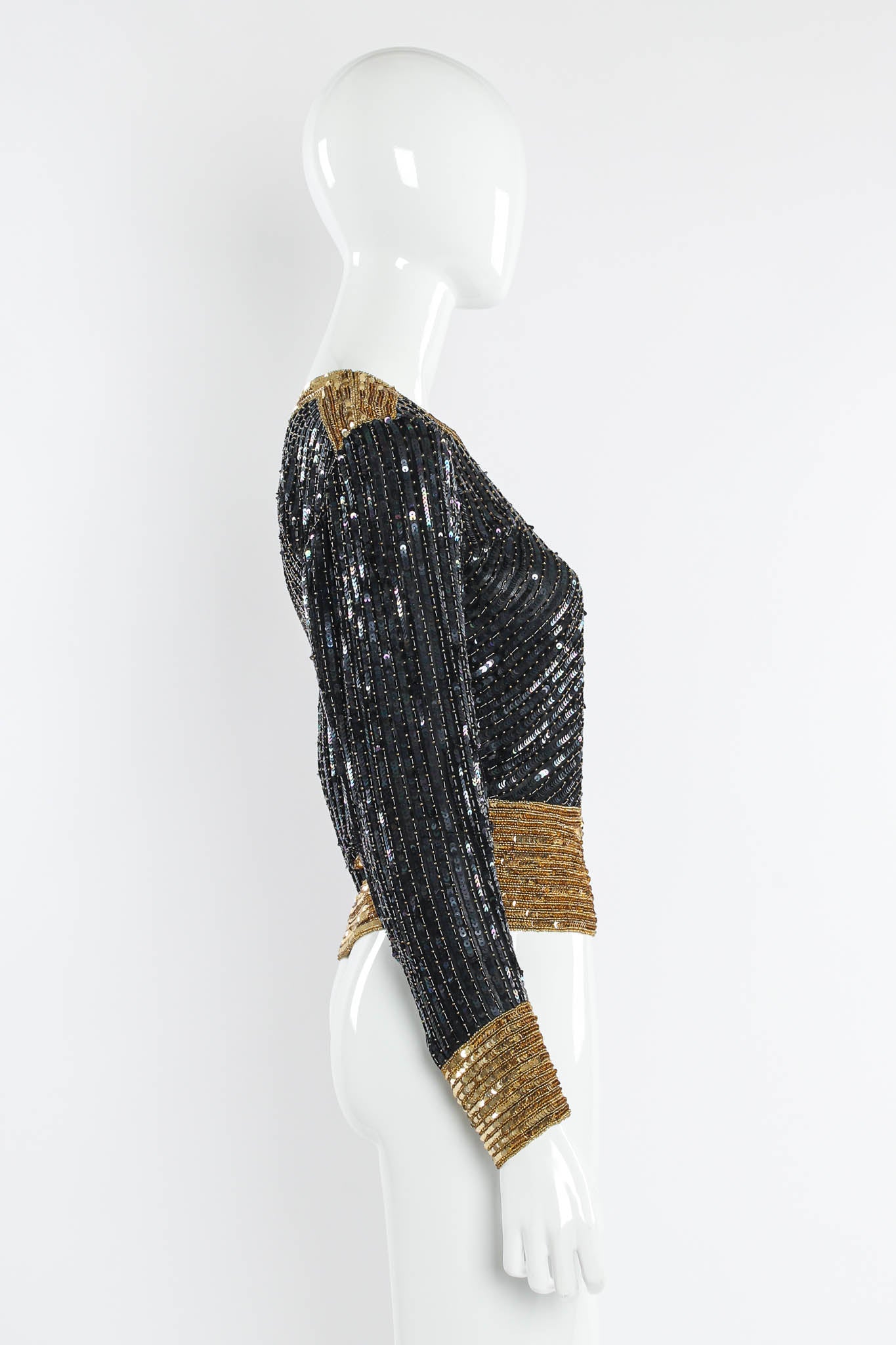 Vintage Saint Laurent Silk Shimmer Bead & Sequin Top mannequin side @ Recess LA