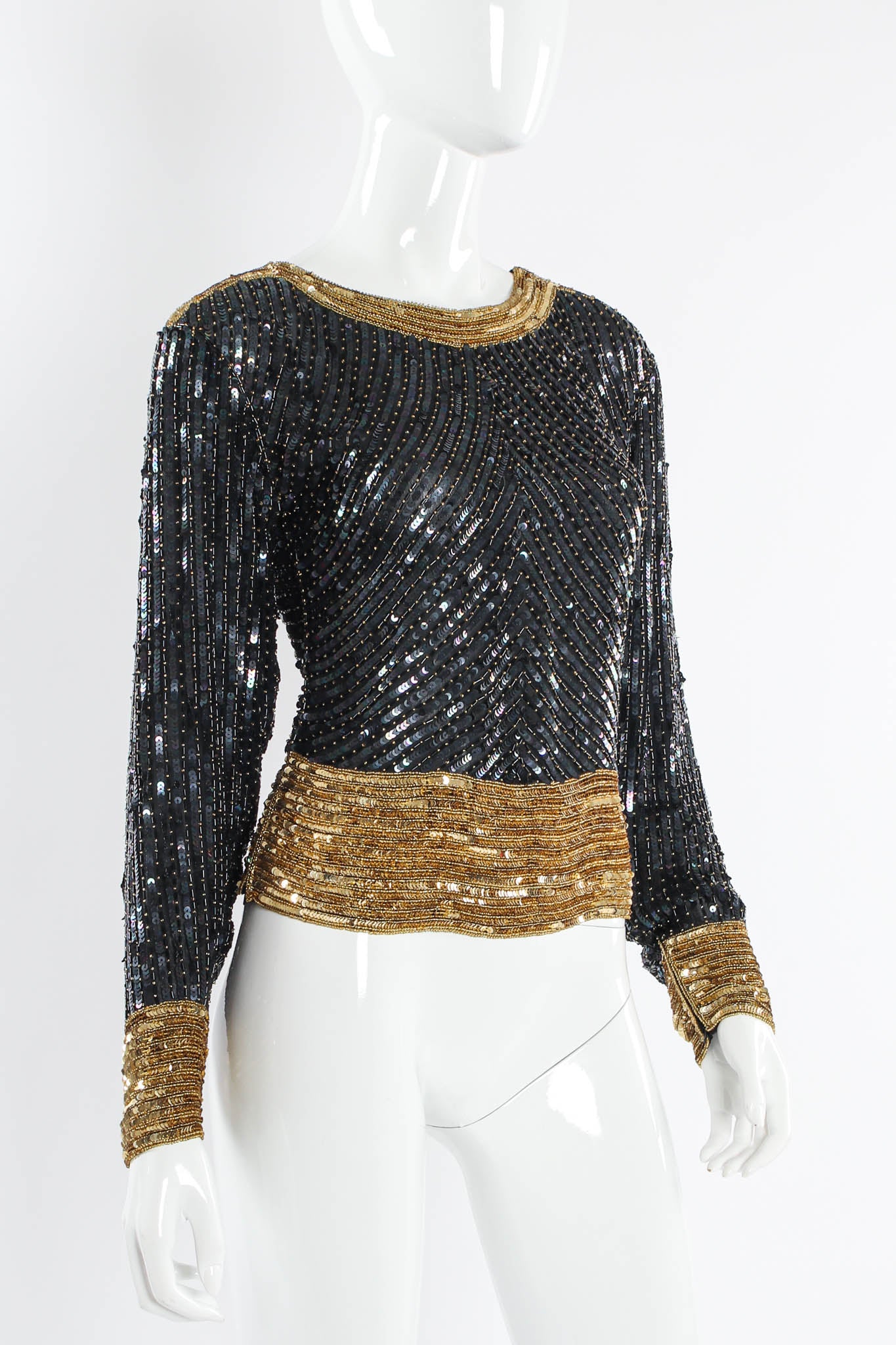 Vintage Saint Laurent Silk Shimmer Bead & Sequin Top mannequin angle @ Recess LA