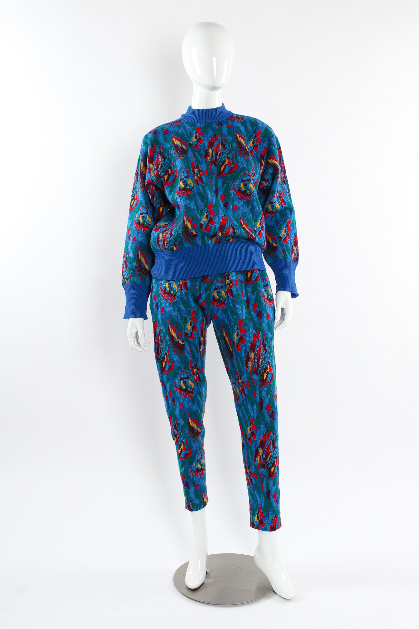 Vintage Saint Laurent Abstract Floral Knit Sweater & Pant Set mannequin front  @ Recess LA