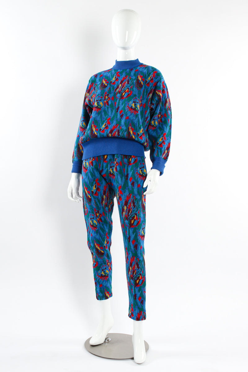 Vintage Saint Laurent Abstract Floral Knit Sweater & Pant Set mannequin front @ Recess LA