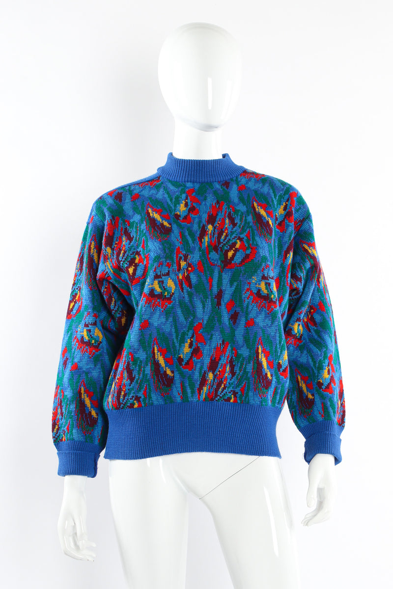 Vintage Saint Laurent Abstract Floral Knit Sweater & Pant Set mannequin front top @ Recess LA