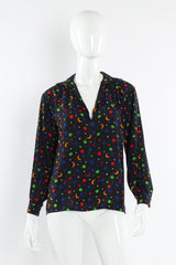 Vintage Saint Laurent 1979 S/S Rainbow Star Moon Blouse mannequin front un-tied @ Recess Los Angeles