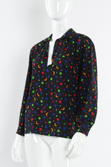 Vintage Saint Laurent 1979 S/S Rainbow Star Moon Blouse mannequin angle un-tied @ Recess Los Angeles