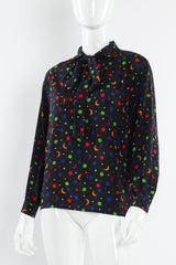 Vintage Saint Laurent 1979 S/S Rainbow Star Moon Blouse mannequin front angle tied  @ Recess Los Angeles