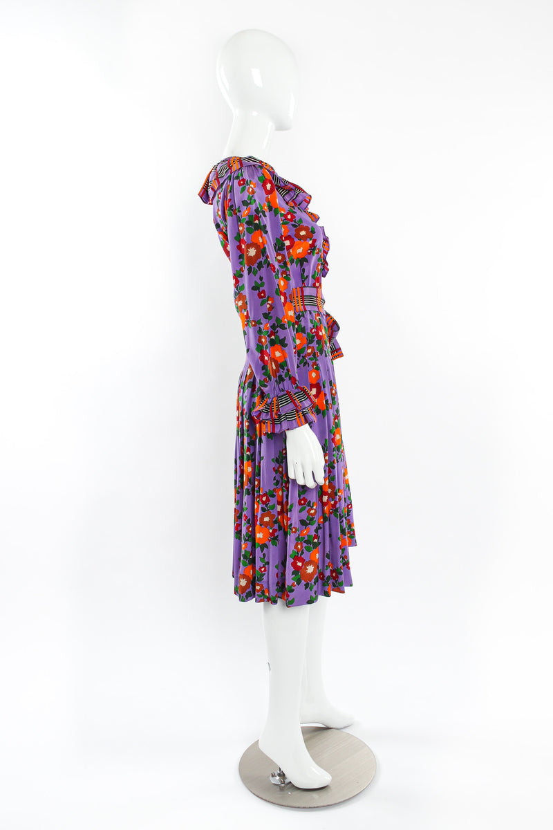 Vintage Saint Laurent Floral Plaid Silk Pleated Dress mannequin side @ Recess LA