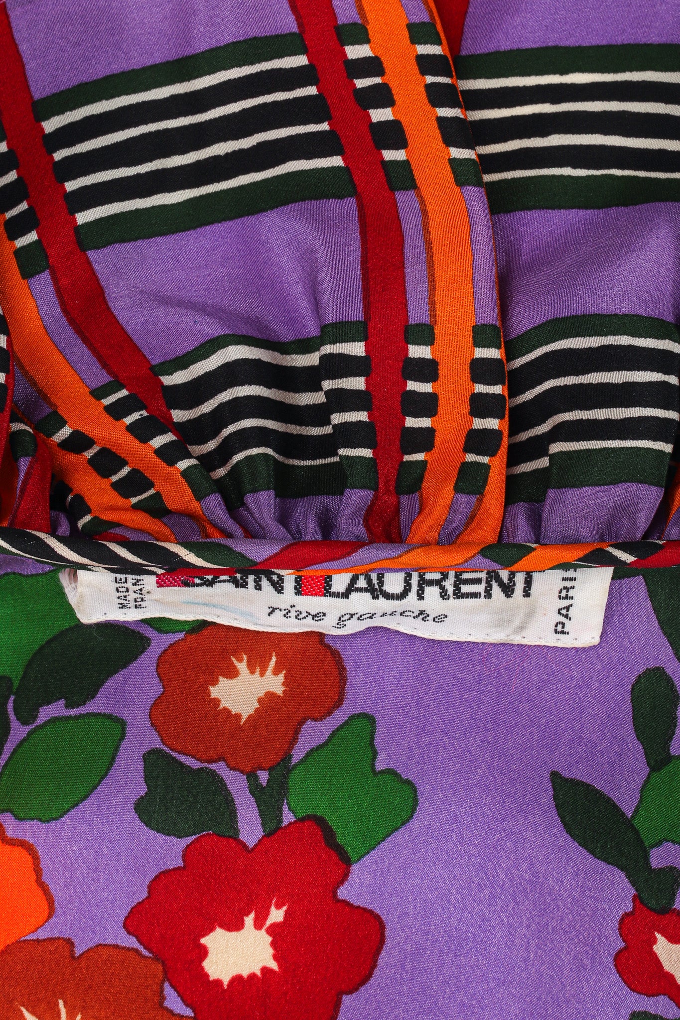 Vintage Saint Laurent Floral Plaid Silk Pleated Dress tag @ Recess LA