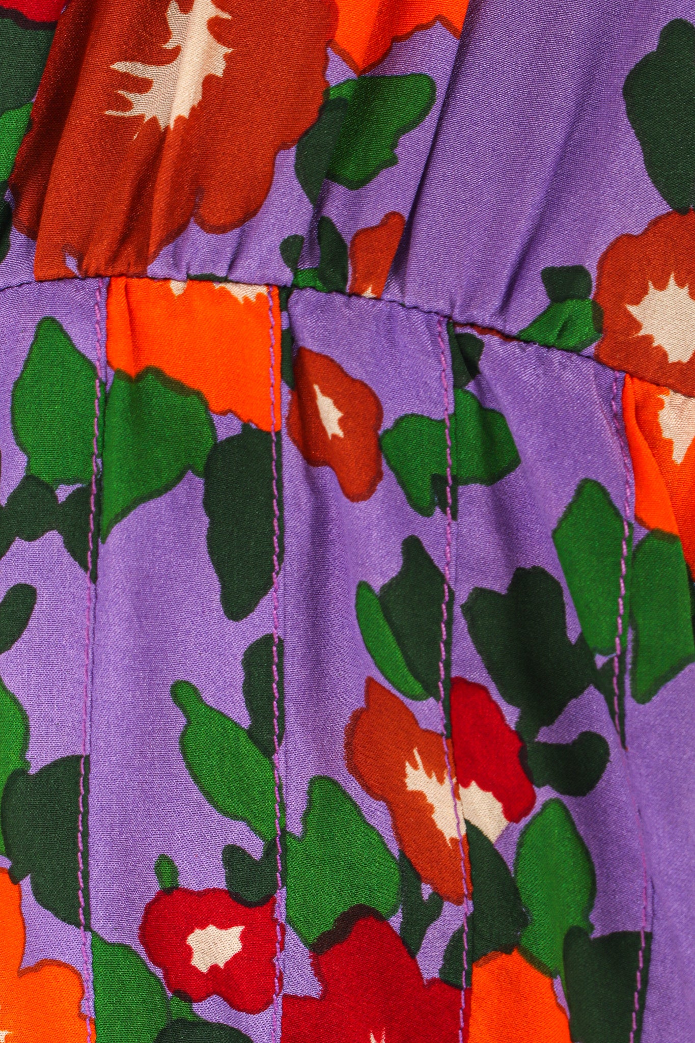 Vintage Saint Laurent Floral Plaid Silk Pleated Dress gathered pleat waist @ Recess LA