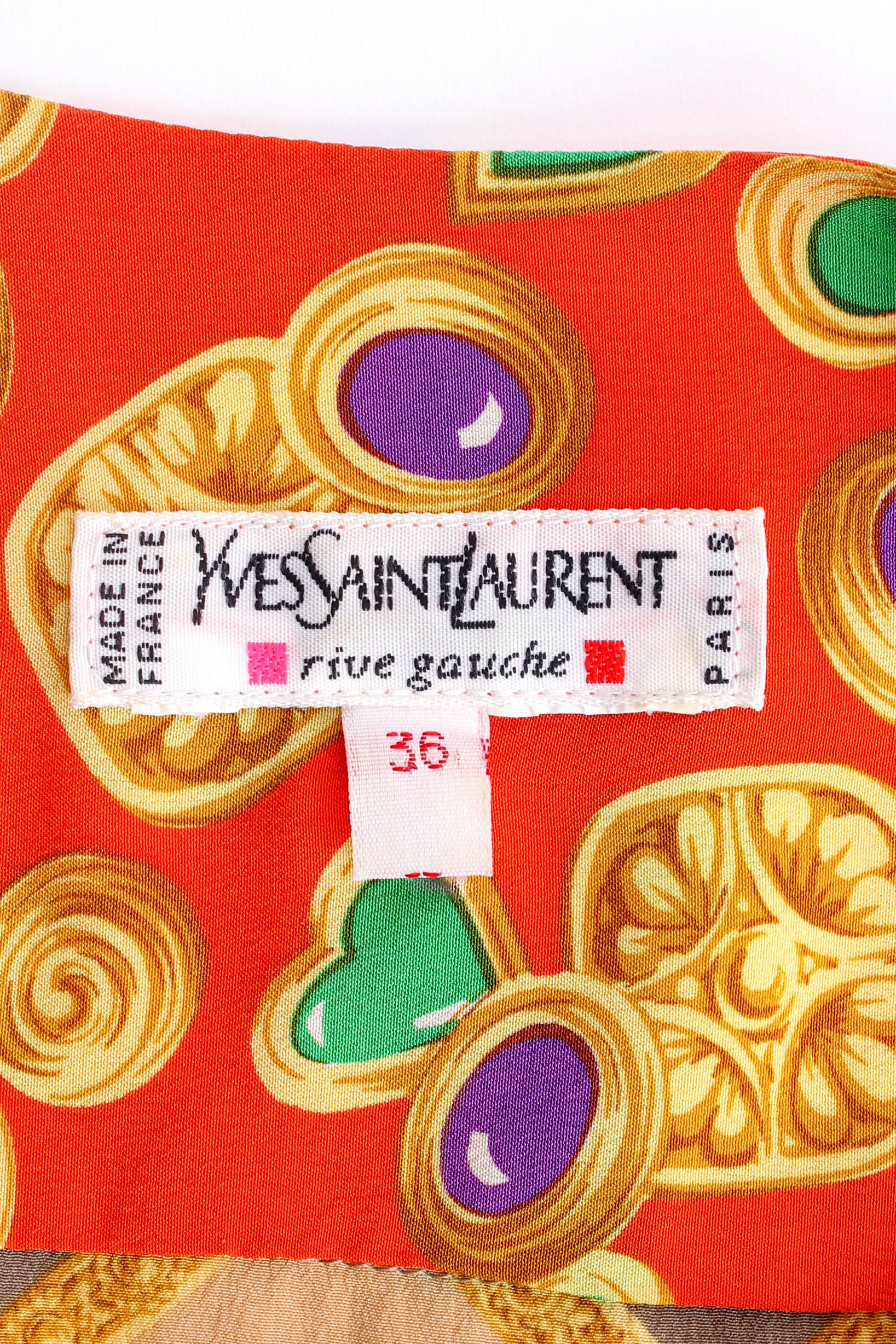 Vintage Yves Saint Laurent Fleur Jeweled Print Wrap Dress tag @ Recess LA