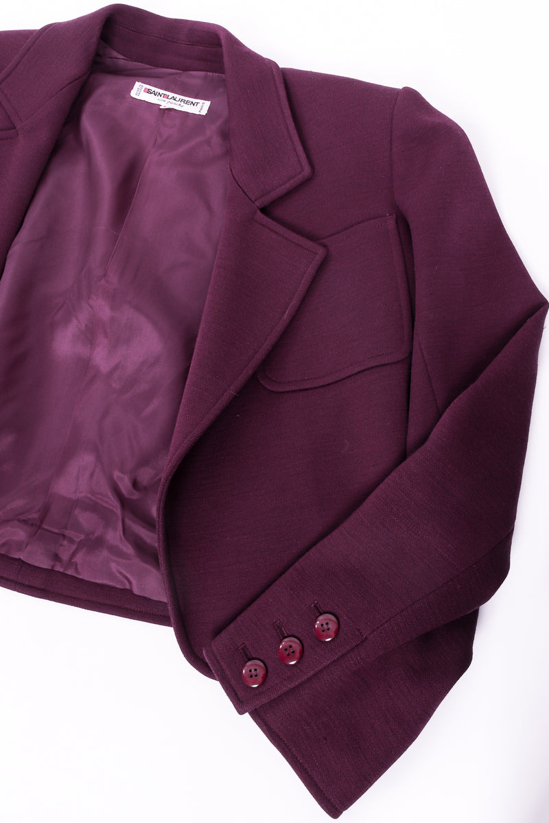 Vintage Yves Saint Laurent YSL Cropped Plum Double Knit Jacket sleeve at Recess LA