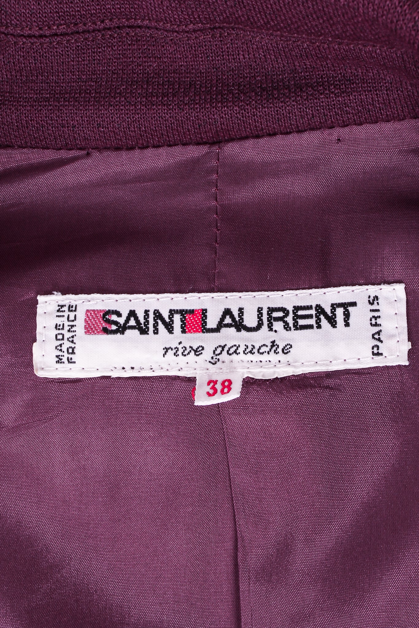 Vintage Yves Saint Laurent YSL Cropped Plum Double Knit Jacket label at Recess LA
