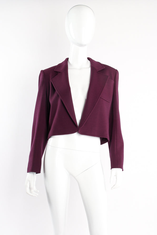 Vintage Yves Saint Laurent YSL Cropped Plum Double Knit Jacket on Mannequin front at Recess LA