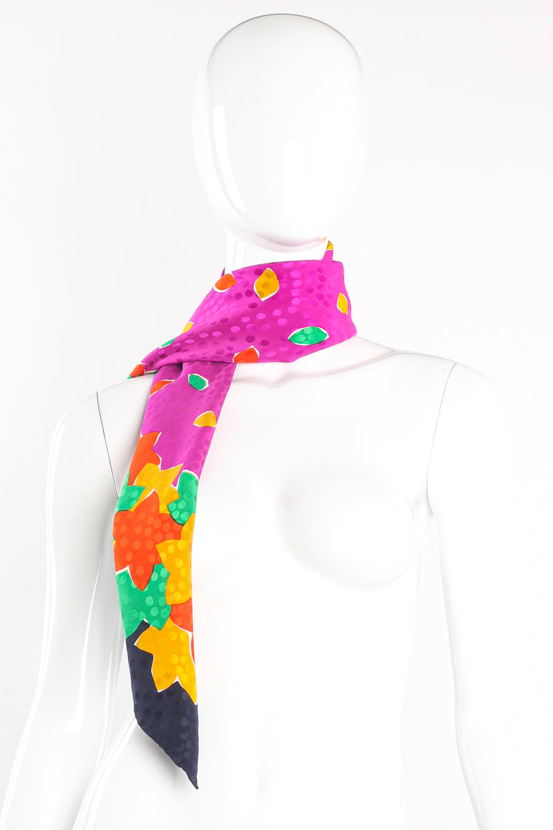Vintage Yves Saint Laurent YSL Falling Autumn Leaves Scarf on mannequin at Recess Los Angeles