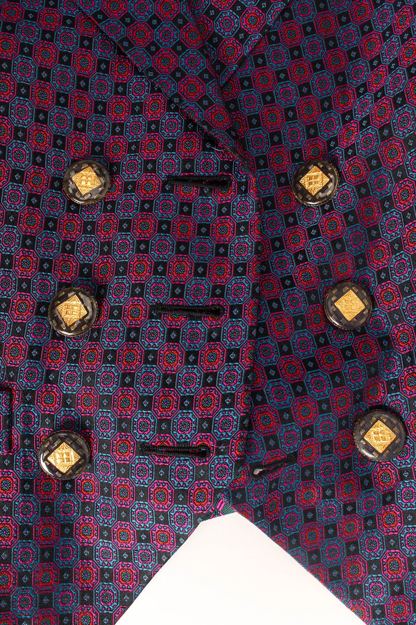 Vintage 90s Yves Saint Laurent Geo Checker Vest & Pant Suit Set glossy vs matte buttons @ Recess LA