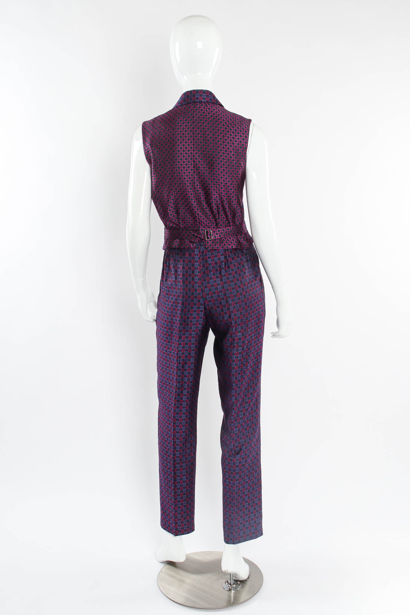 Vintage 90s Yves Saint Laurent Geo Checker Vest & Pant Suit Set mannequin back @ Recess LA