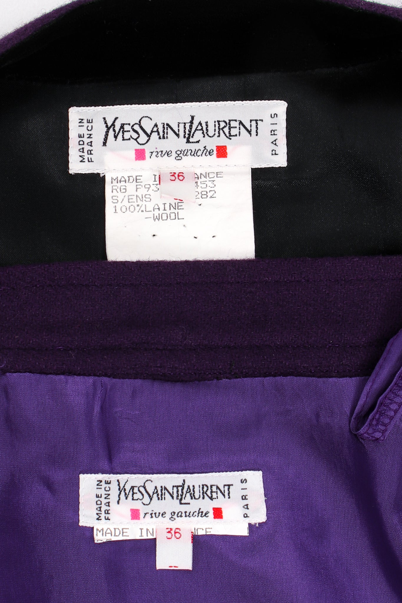 Vintage Yves Saint Laurent YSL Contrast Toggle Skirt Set label at Recess Los Angeles