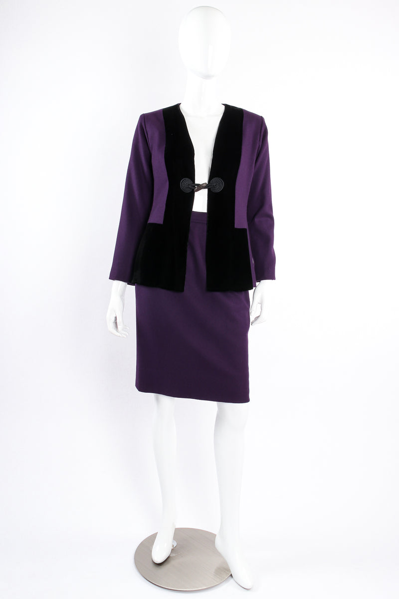 Vintage Yves Saint Laurent YSL Contrast Toggle Jacket & Skirt Set on mannequin front at Recess Los Angeles