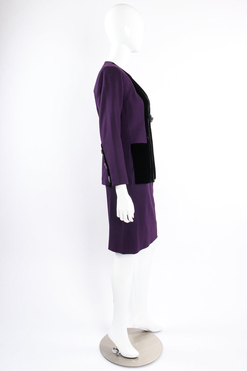 Vintage Yves Saint Laurent YSL Contrast Toggle Jacket & Skirt Set on mannequin side at Recess Los Angeles