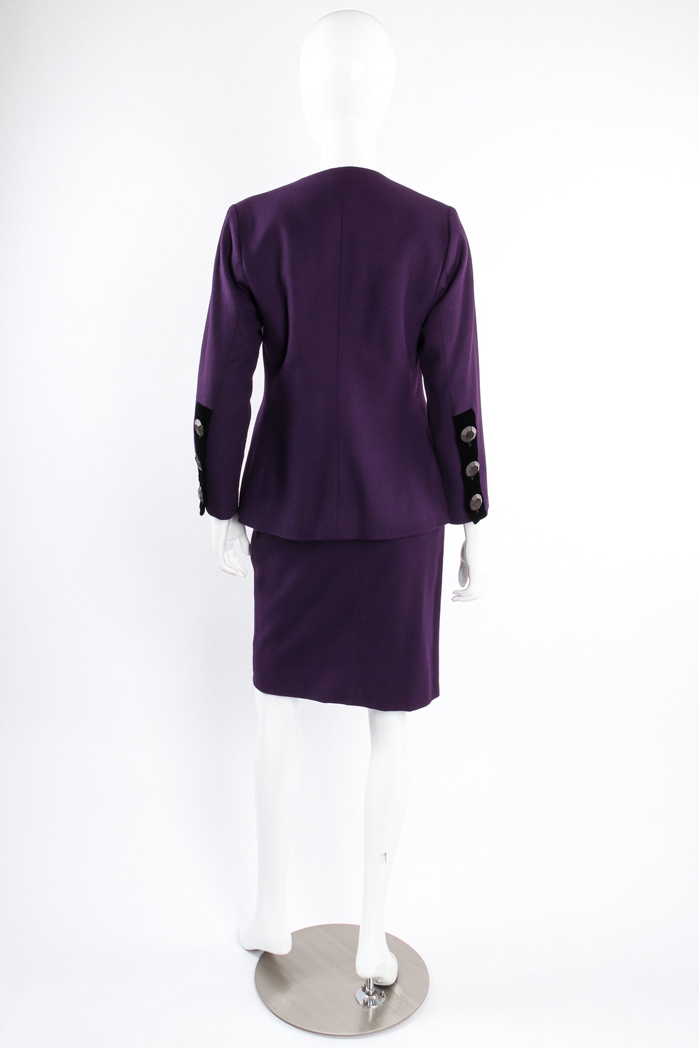Vintage Yves Saint Laurent YSL Contrast Toggle Jacket & Skirt Set on mannequin back at Recess Los Angeles