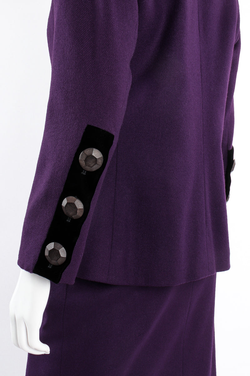Vintage Yves Saint Laurent YSL Contrast Toggle Jacket & Skirt Set on mannequin sleeve at Recess Los Angeles