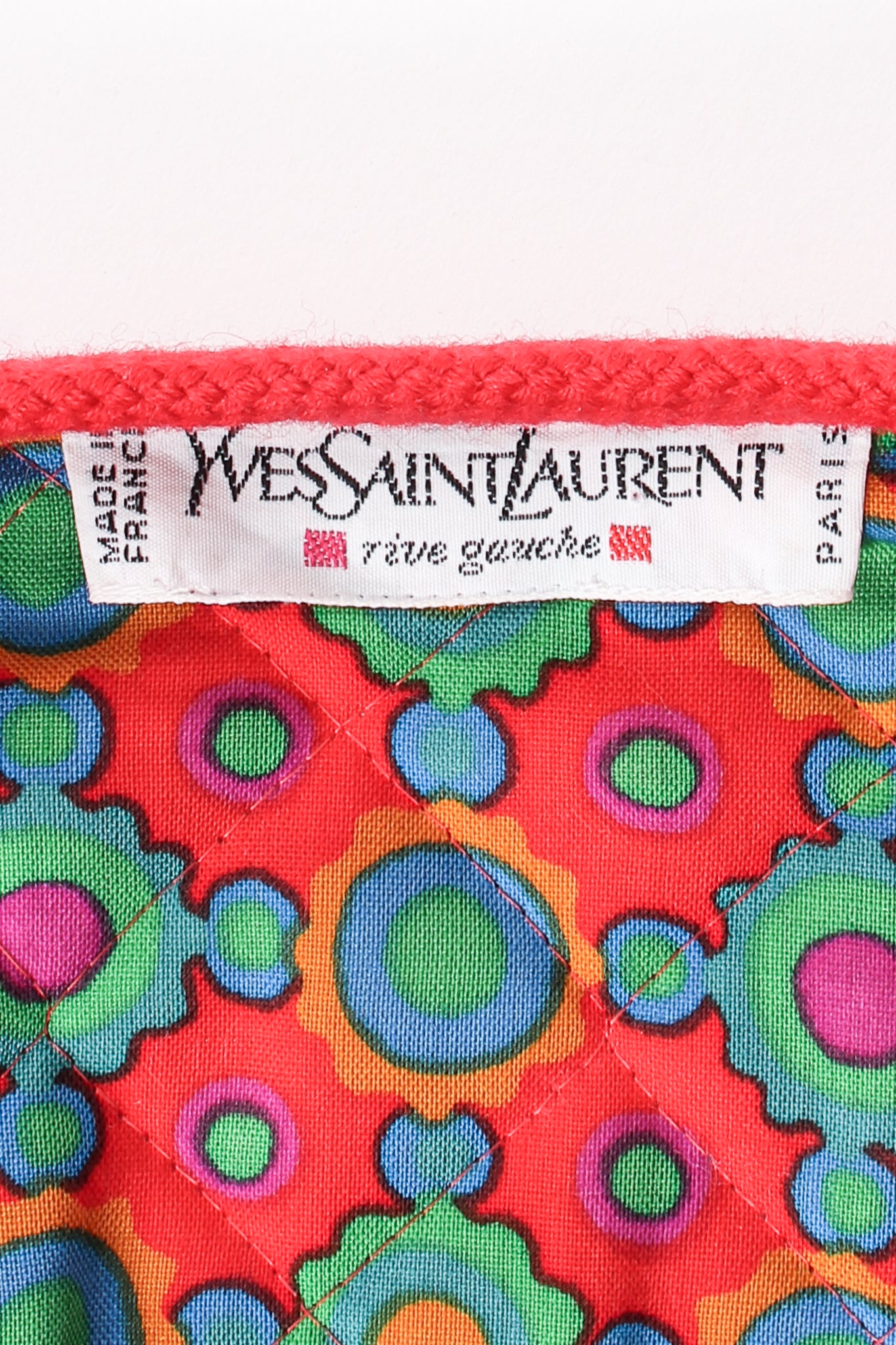 Vintage Yves Saint Laurent A/W1990 Runway Floral Quilt Crop Jacket label at Recess Los Angeles