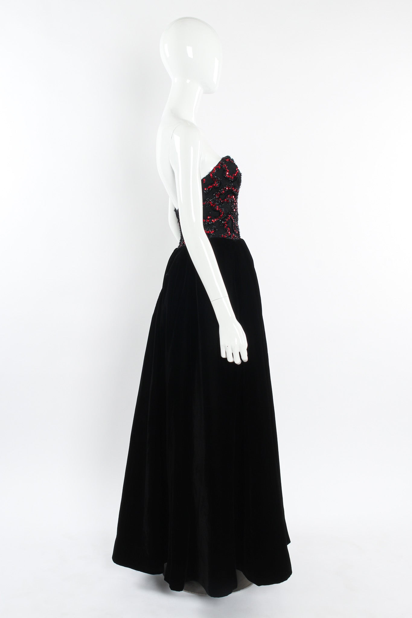 Vintage Yves Saint Laurent Sweetheart Sequin Lace Velvet Gown mannequin side @ Recess LA