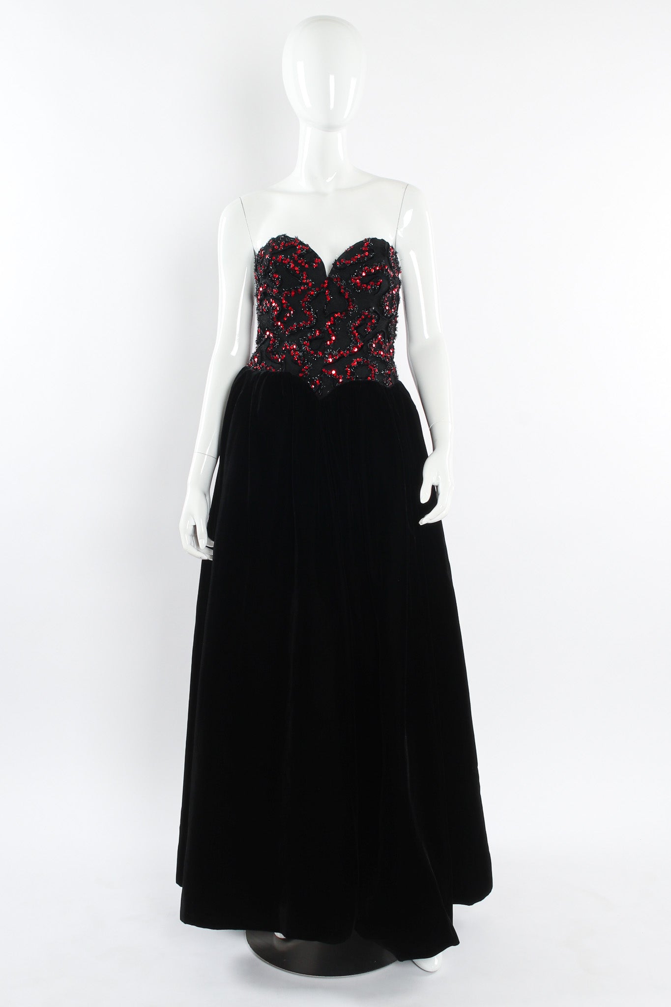 Vintage Yves Saint Laurent Sweetheart Sequin Lace Velvet Gown mannequin front @ Recess LA