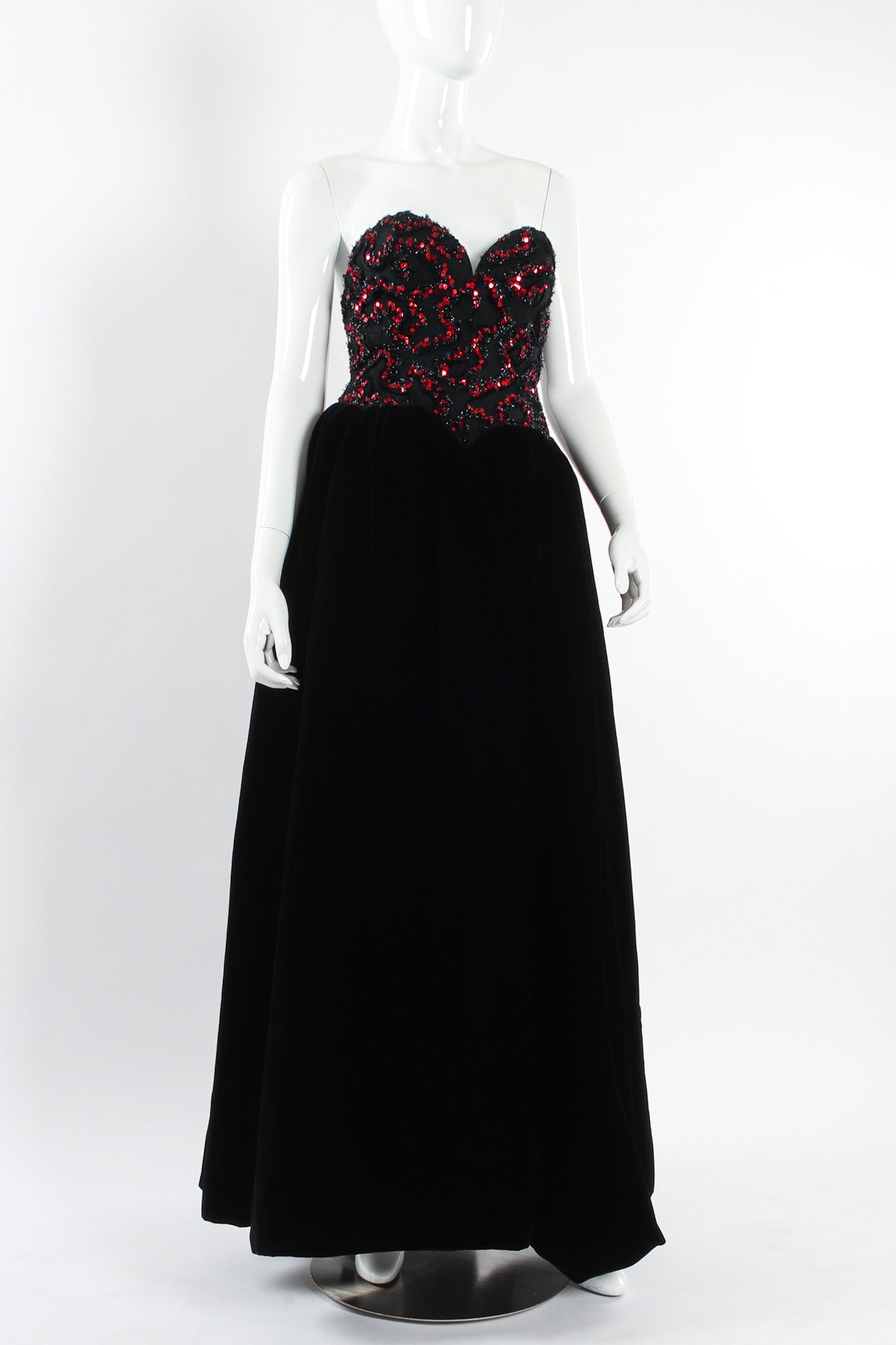 Vintage Yves Saint Laurent Sweetheart Sequin Lace Velvet Gown mannequin angle @ Recess LA