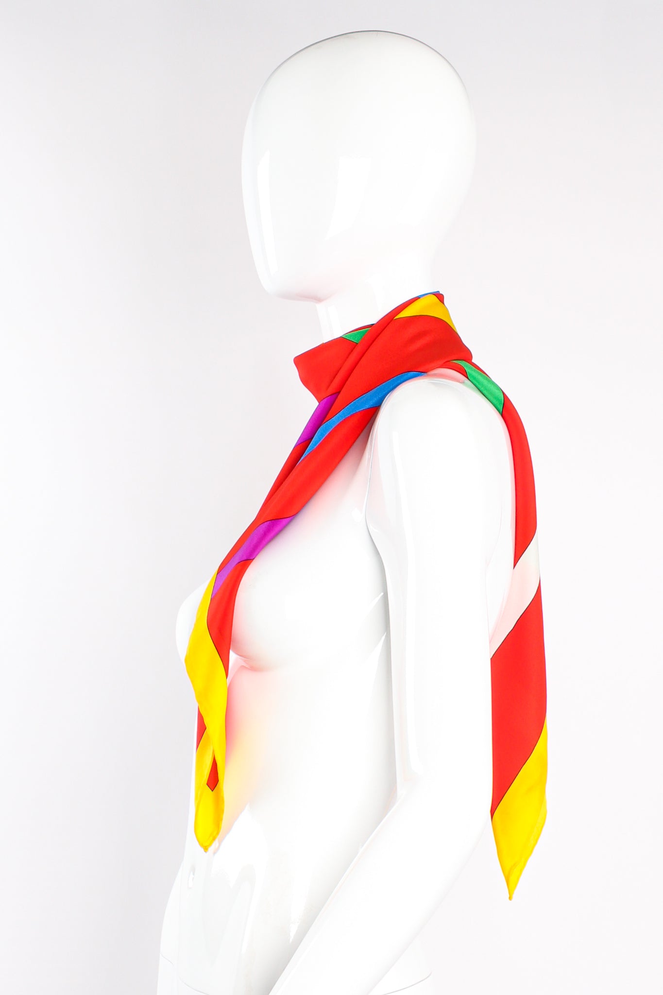 Vintage Yves Saint Laurent YSL Rainbow Roman Stripe Scarf on mannequin at Recess Los Angeles