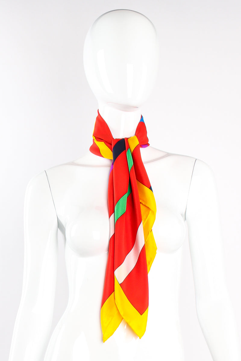 Vintage Yves Saint Laurent YSL Rainbow Roman Stripe Scarf on mannequin at Recess Los Angeles