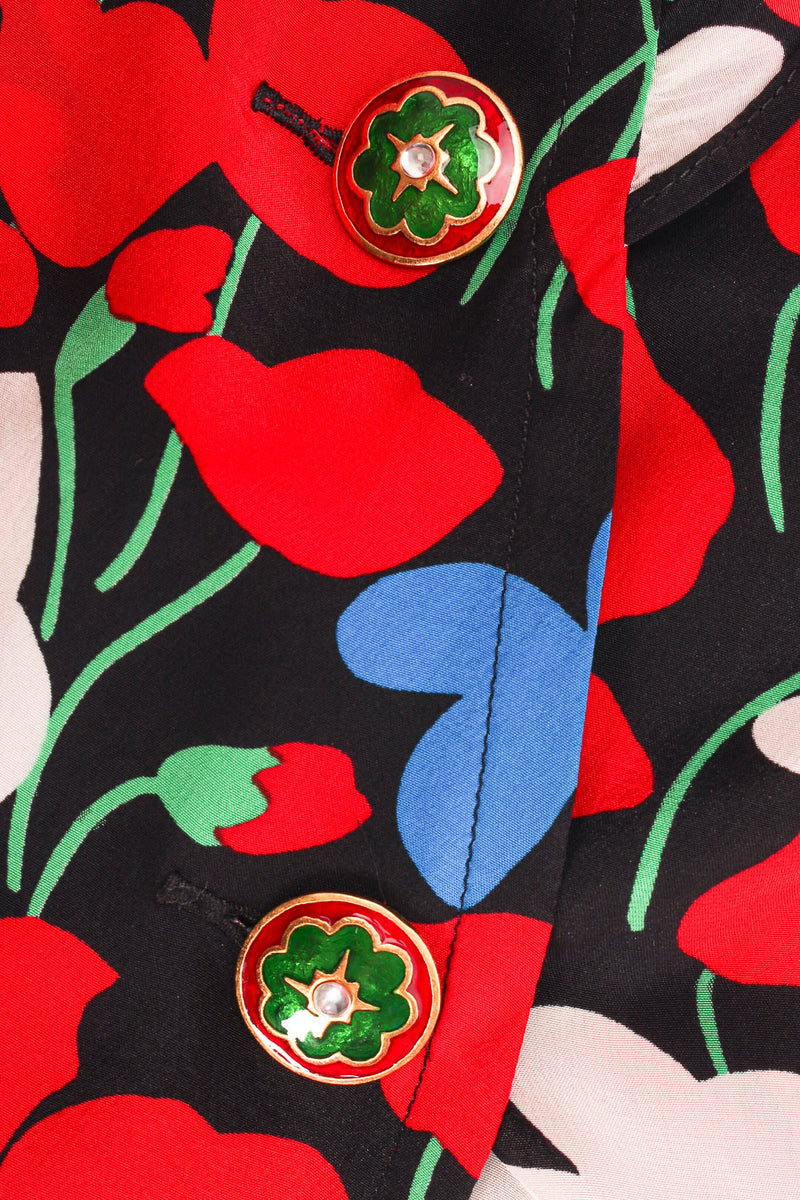 Vintage Yves Saint Laurent Poppy & Butterflies Wrap Blouse enamel buttons @ Recess LA