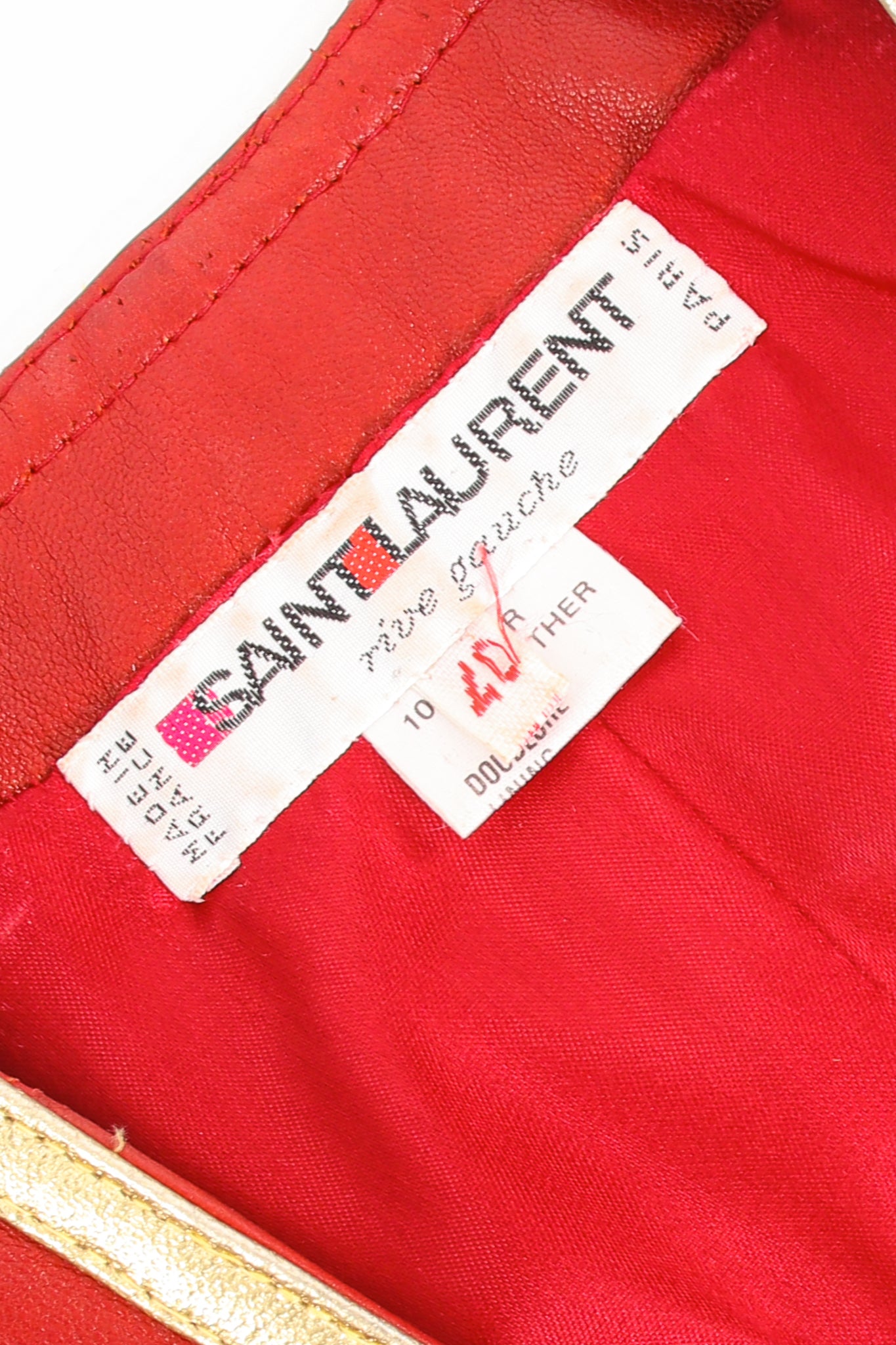 Vintage YSL Yves Saint Laurent 1988 Red Leather Skirt Suit Jacket label at Recess Los Angeles