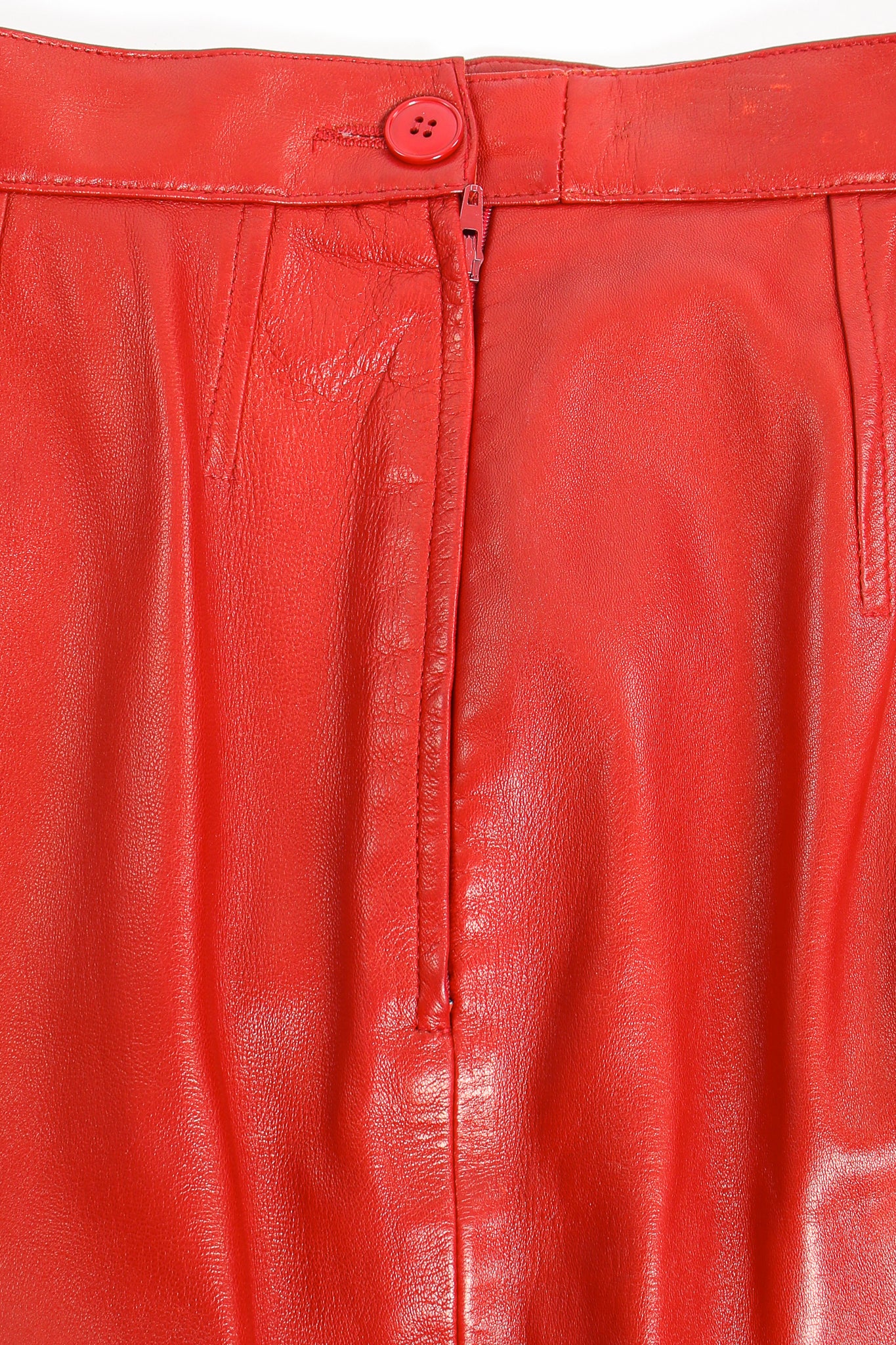 Vintage YSL Yves Saint Laurent 1988 Red Leather Skirt Suit skirt zip at Recess LA