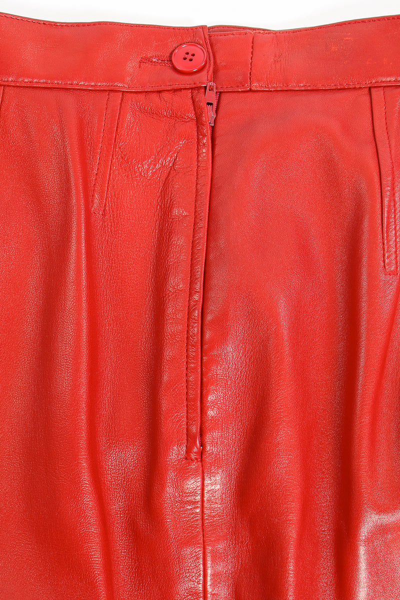 Vintage YSL Yves Saint Laurent 1988 Red Leather Skirt Suit skirt zip at Recess LA