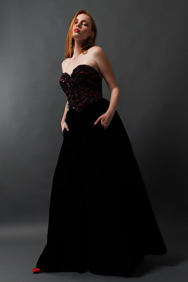 Vintage Yves Saint Laurent Sweetheart Sequin Lace Velvet Gown Recess Vintage Yves Saint Laurent Sweetheart Sequin Lace Velvet Gown Recess