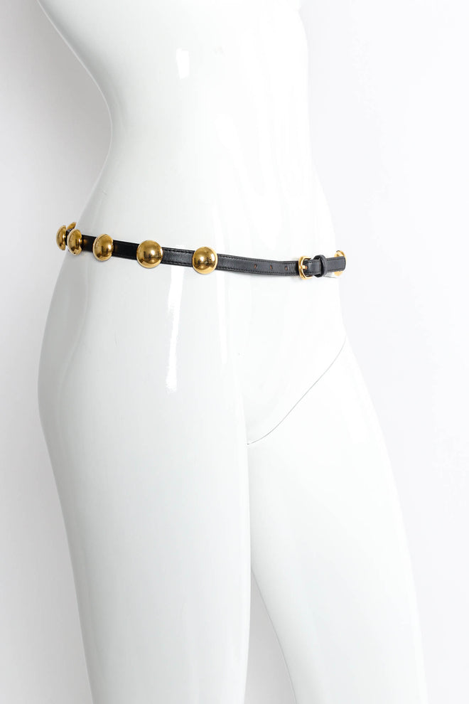 Vintage YSL Saint Laurent Circular Dome Leather Belt mannequin angle @ Recess Los Angeles
