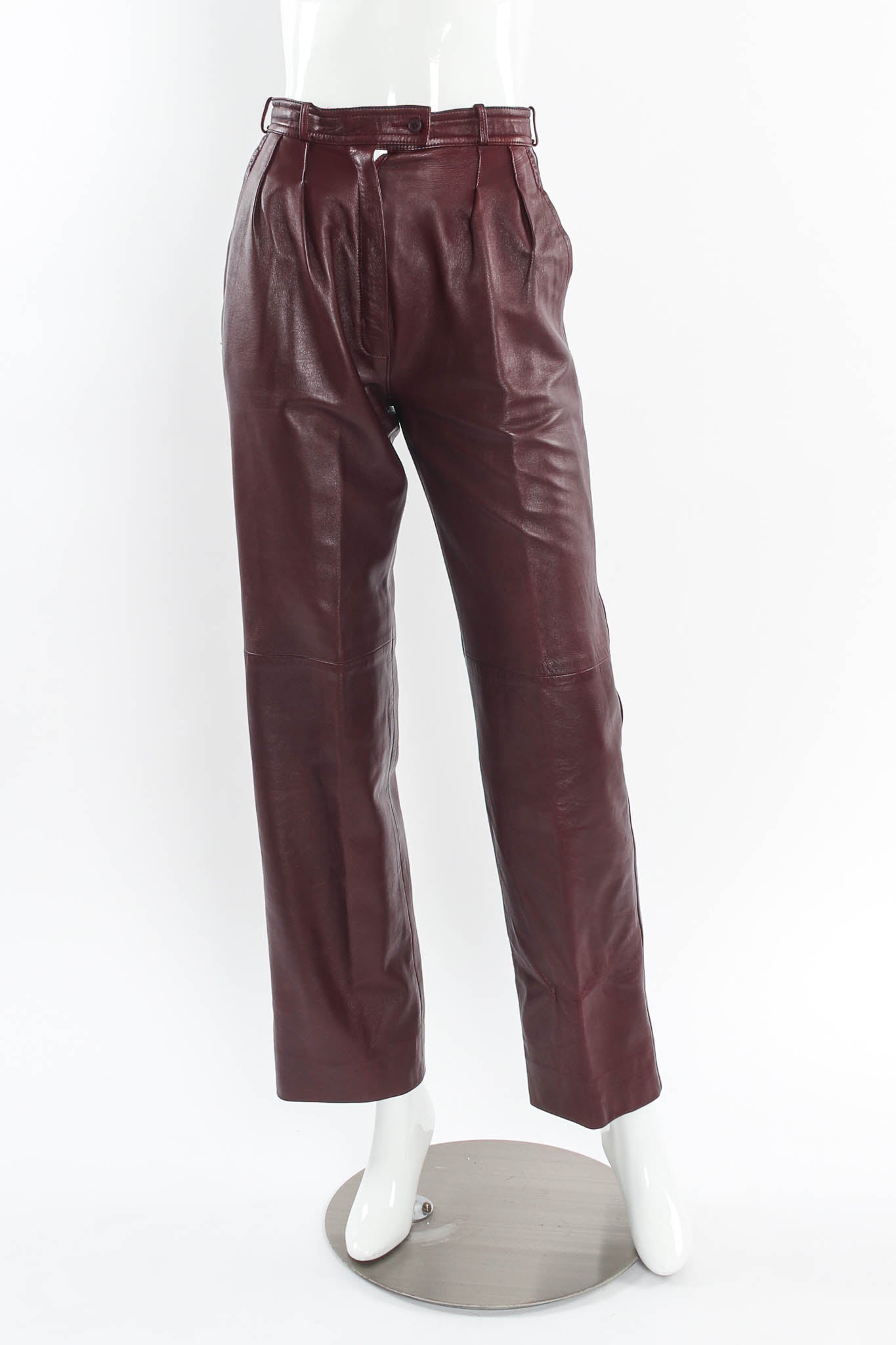 Vintage Saint Laurent Oxblood Lambskin Leather Pant mannequin front @ Recess LA